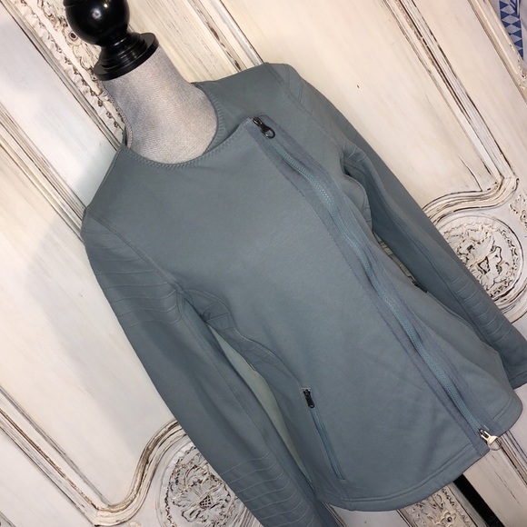 Athleta Beautiful Dusty Green Moto Style Long Sleeve Sport Jacket Size M - Picture 2 of 14